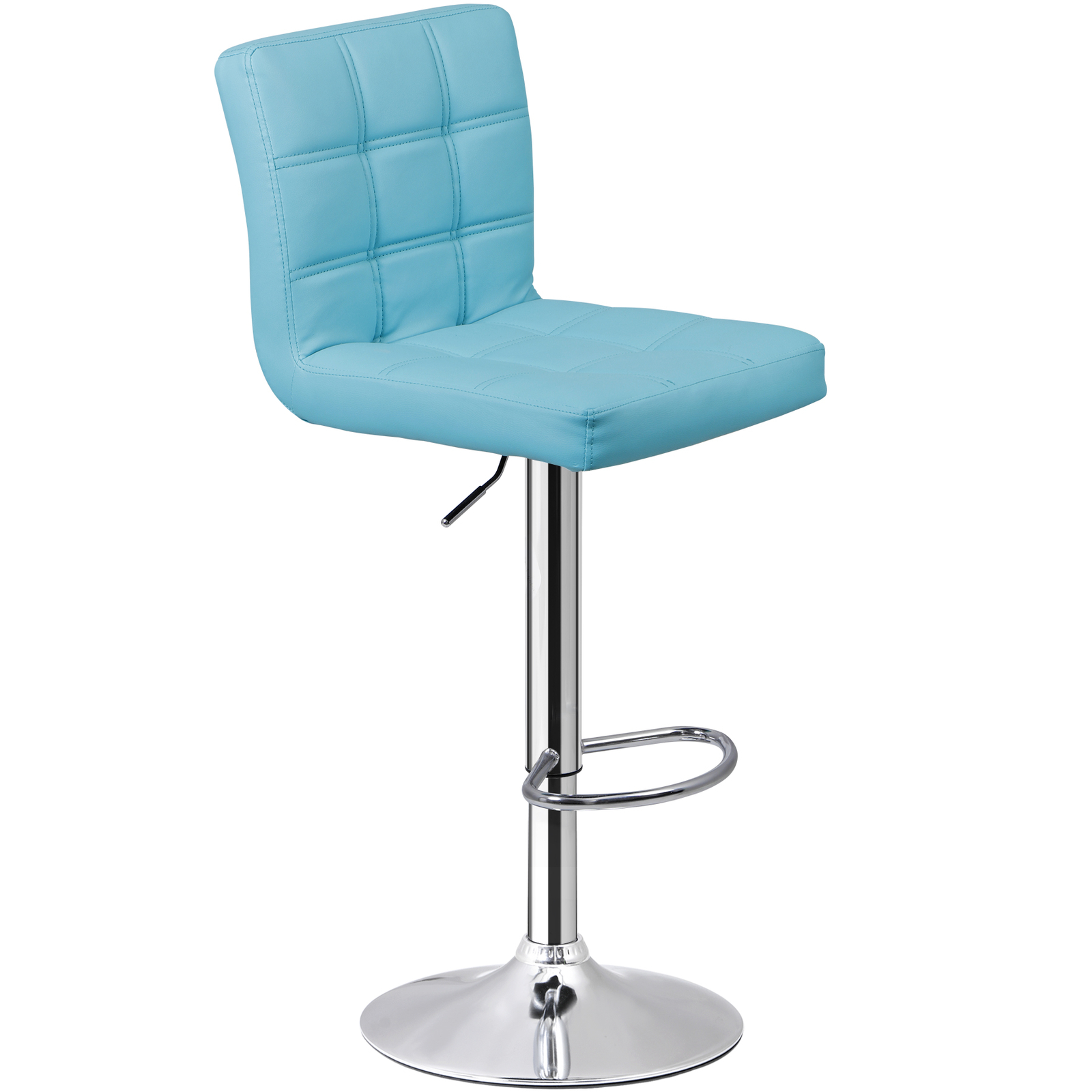 2PCS Bar Stools Blue PU Leather Height Adjustable Swivel Barstools Armless