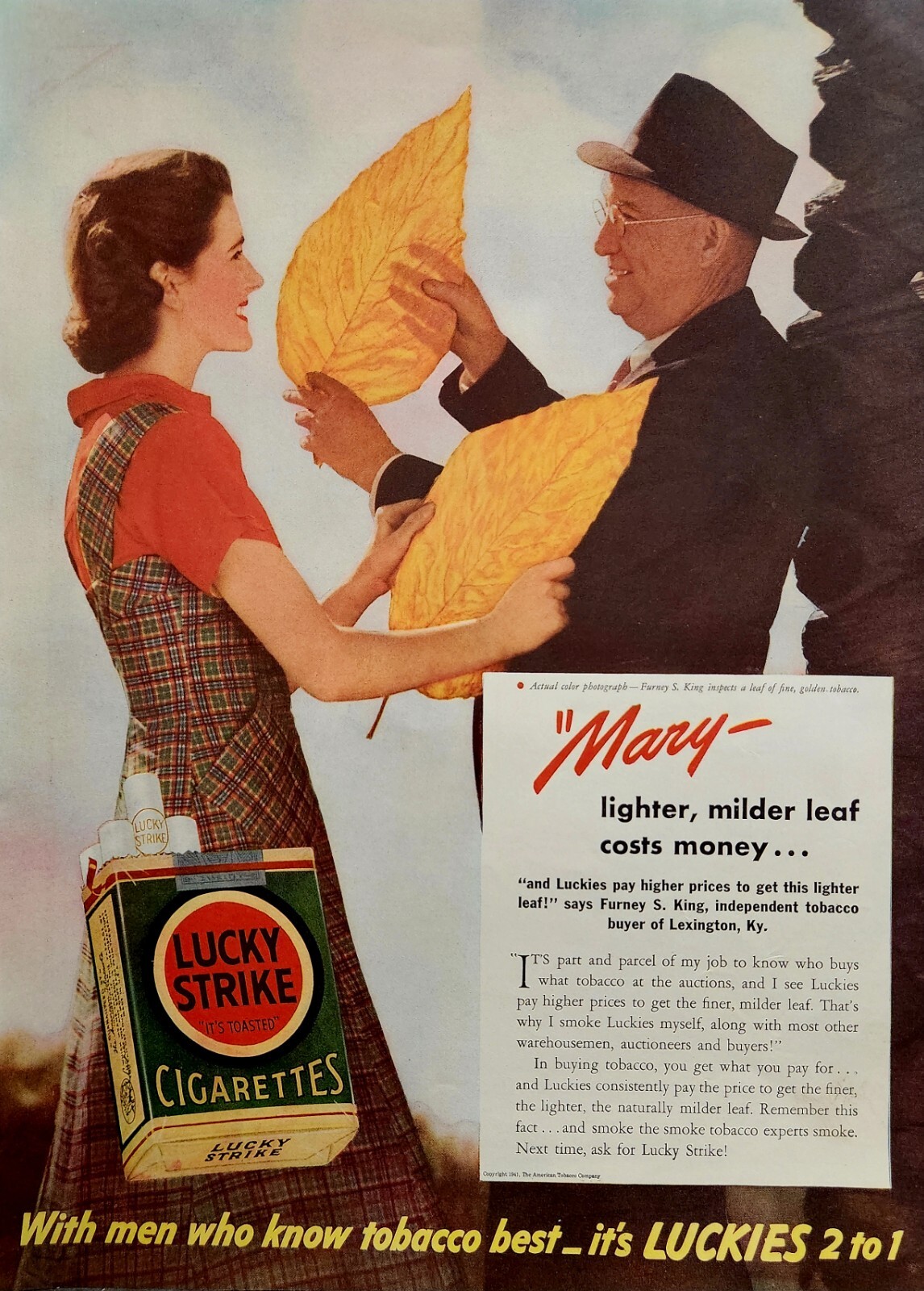 1941 Lucky Strike Print Ad Vintage Ephemera Wall Art Decor Furney S King