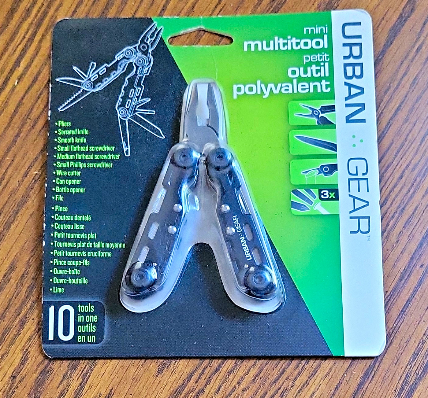 Urban Gear PE38BLK Mini Multi-Tool Pliers, 10 Tools, Stainless Steel