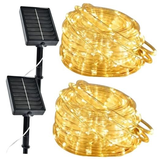Solar Rope Lights Outdoor, 2 Packs Total 144FT 400LED 200led 2 PACK Warm White