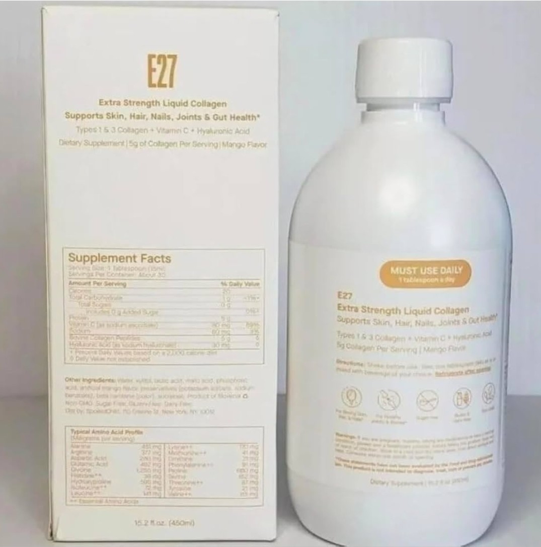 E27 Extra Strength Liquid Collagen Mango w/ Vitamin C & Hyaluronic 15.2 fl oz