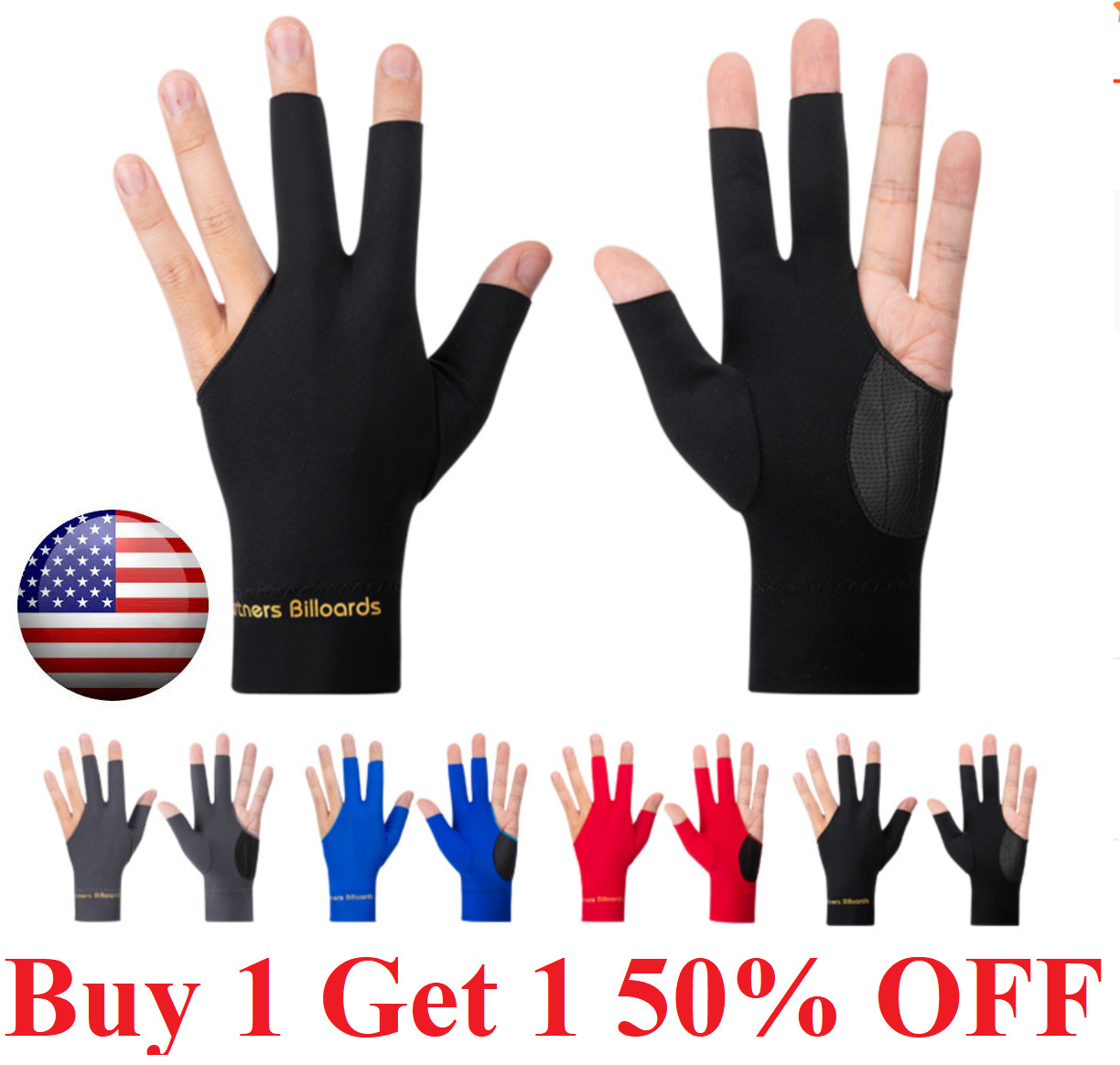 Three Fingers Billiard Gloves Snooker Cue Professional 4 Colors (Spandex)