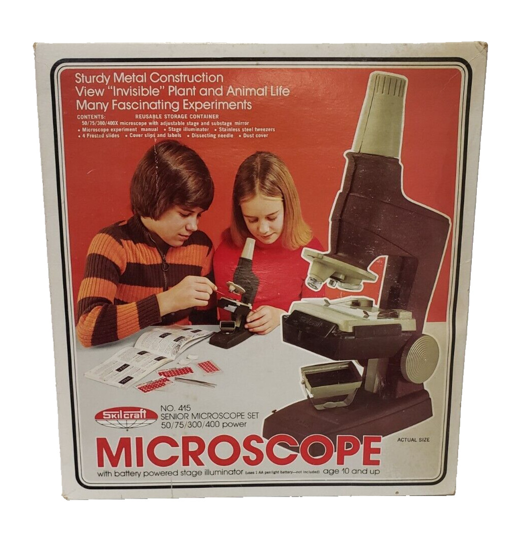 Vintage Skilcraft Senior Microscope 1976 Set W Stage Illuminator In Original Box