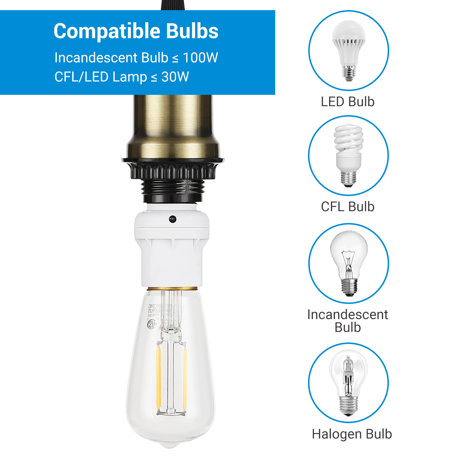 DEWENWILS 2 Pack Light Sensor Socket, Automatic Dusk to Dawn Light Bulb Sockets