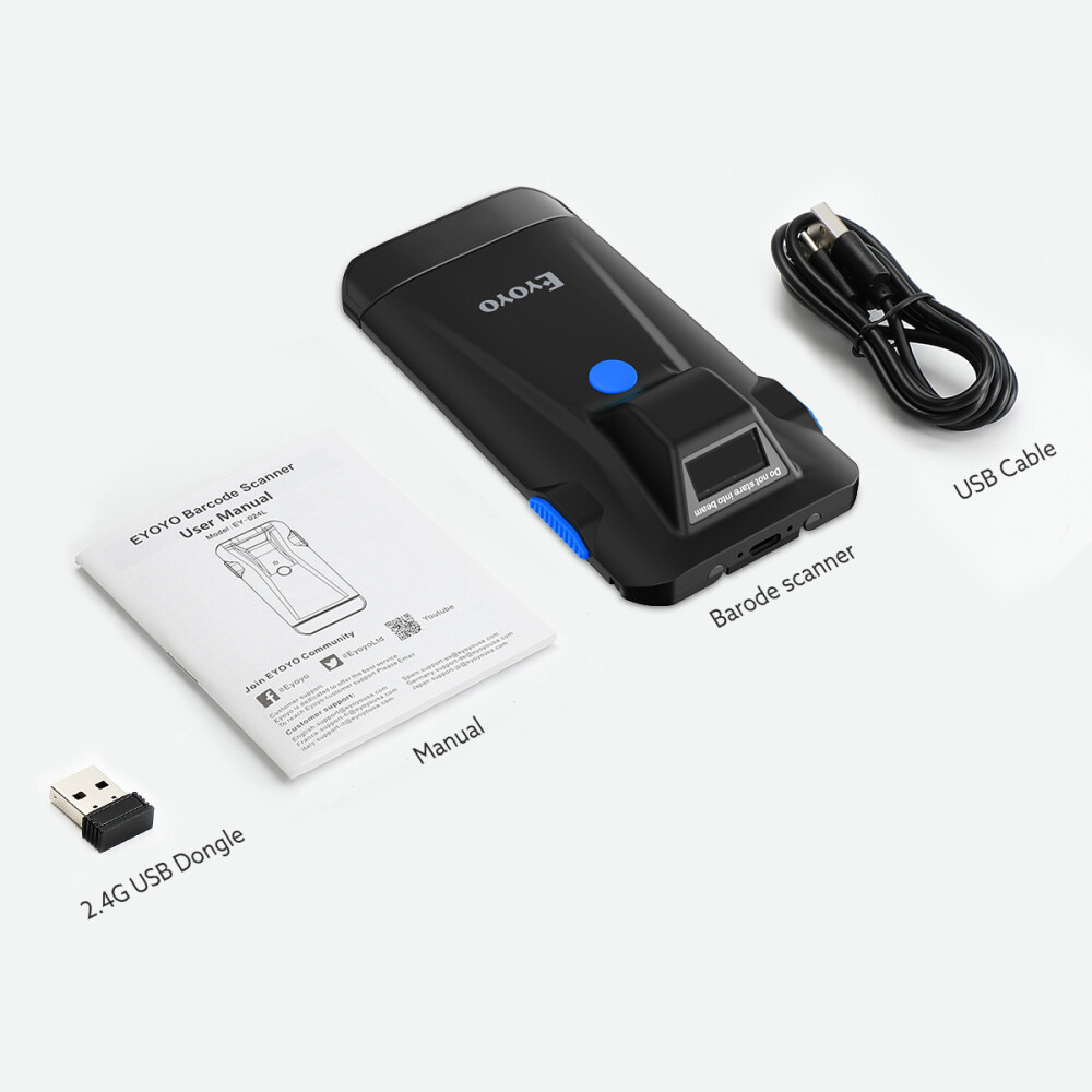 Eyoyo Wireless 2D QR Code Barcode Scanner Phone Back Clip Scanner for PC Phone