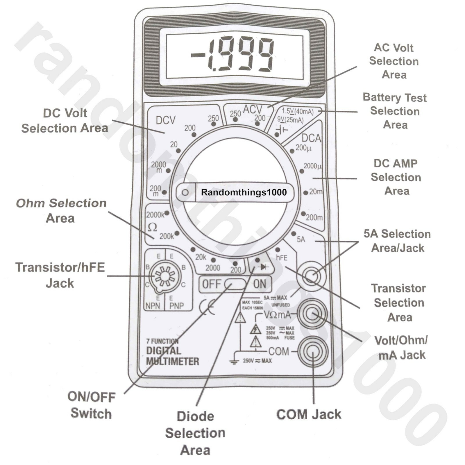 7 function digital multimeter battery tester meter voltmeter voltage tester omh