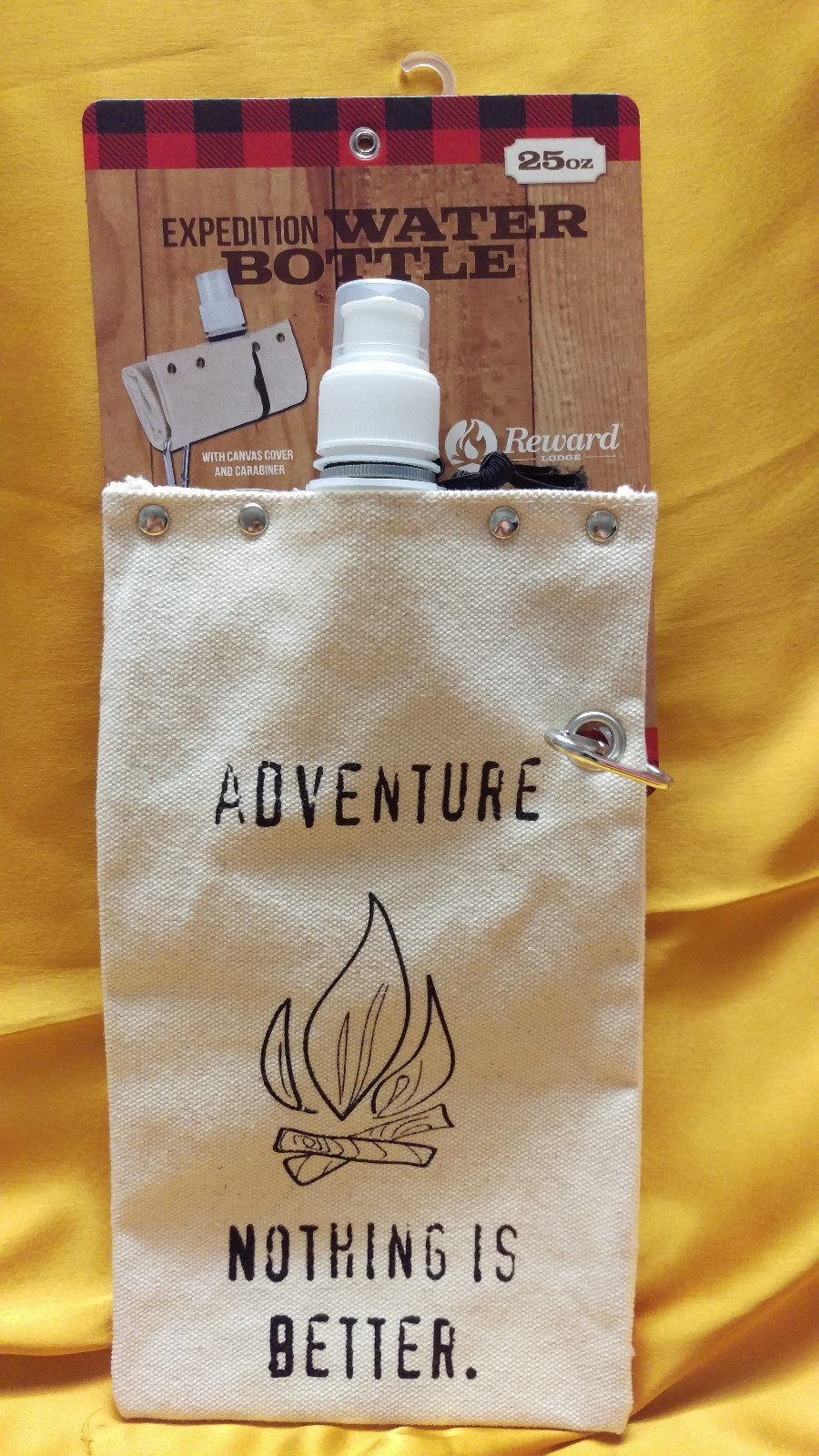 Reward Lodge Expedition Camping Water Bottle with Canvas Cover and Carabiner