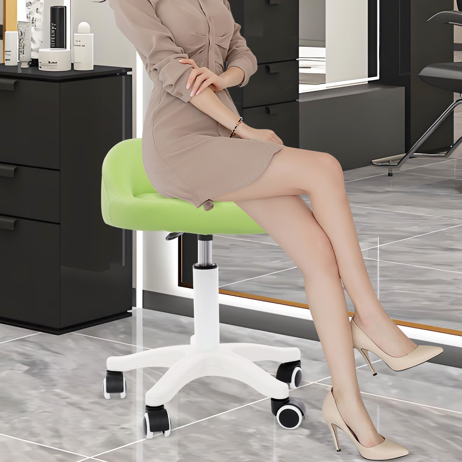Adjustable Beauty Salon Chair Rolling Stool Rolling Stool with Low Backrest