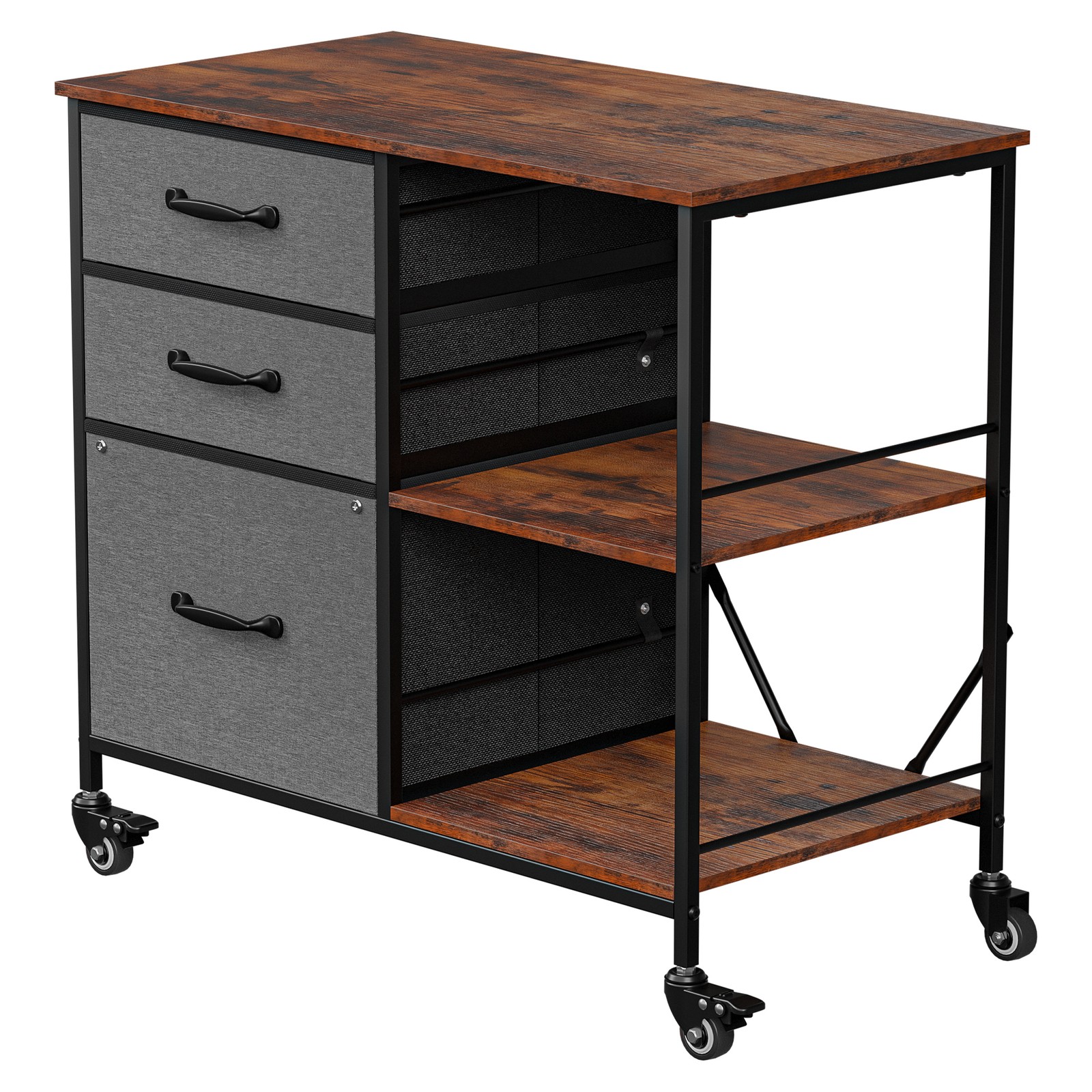 File Cabinet Rolling Printer Stand w/ Open Shelf Lateral Cabinet Dark Gray