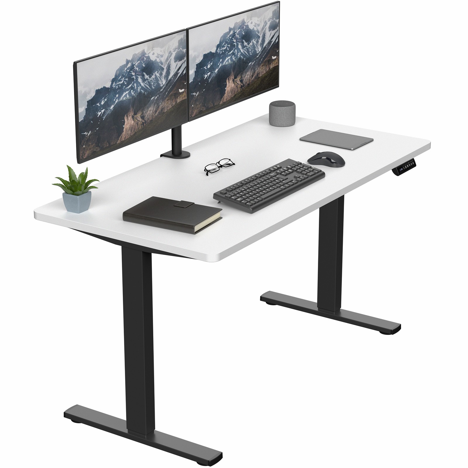 VIVO Electric 55” x 28” Stand Up Desk, White Table Top, Black Frame