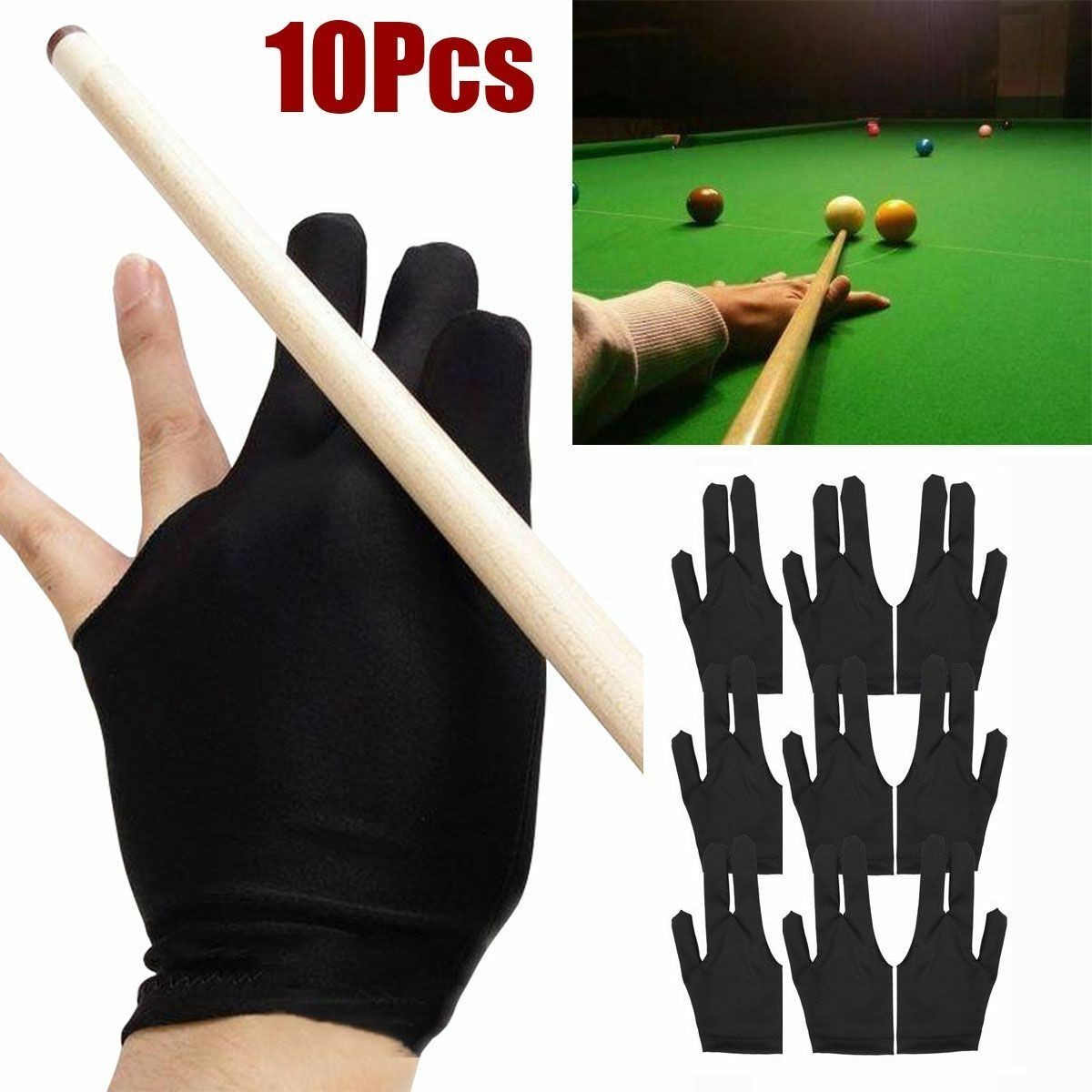 10 Pcs 3 Fingers Billiard Cue Pool Gloves Left Hand Snooker Nylon Accessories