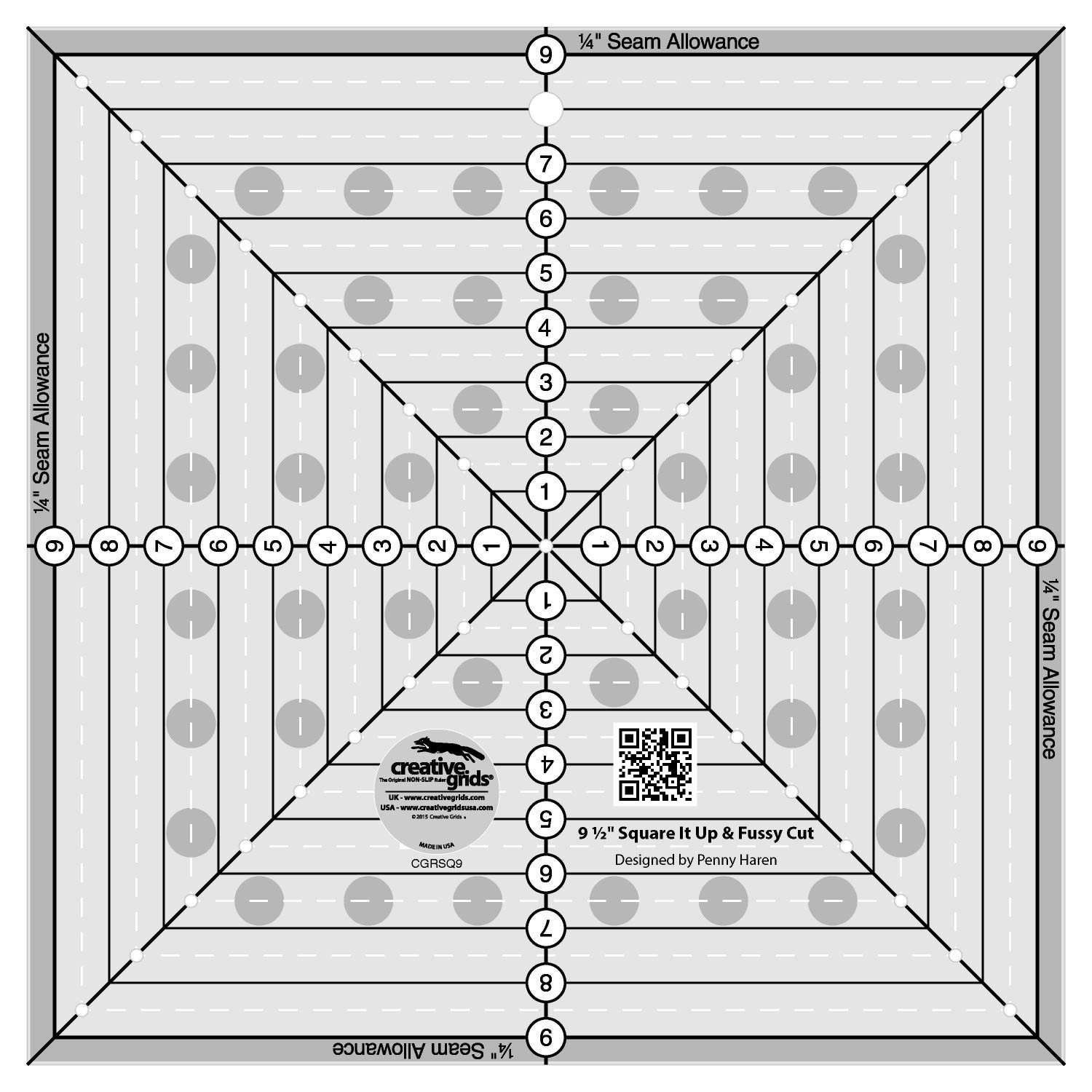 Creative Grids 9-1/2in Square It Up or Fussy Cut Square Quilt Ruler Part# CGRSQ9