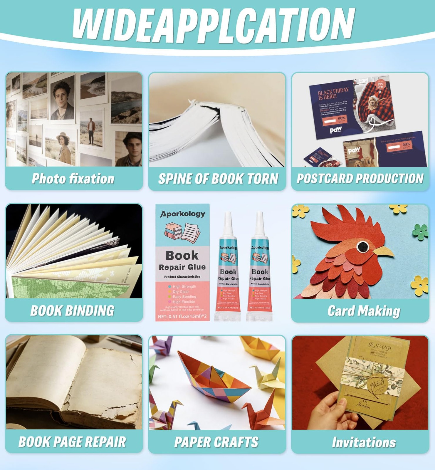 Aporkology Book Binding Repair Glue, Multi-Purpose Paper Craft 15ml*2, Clear