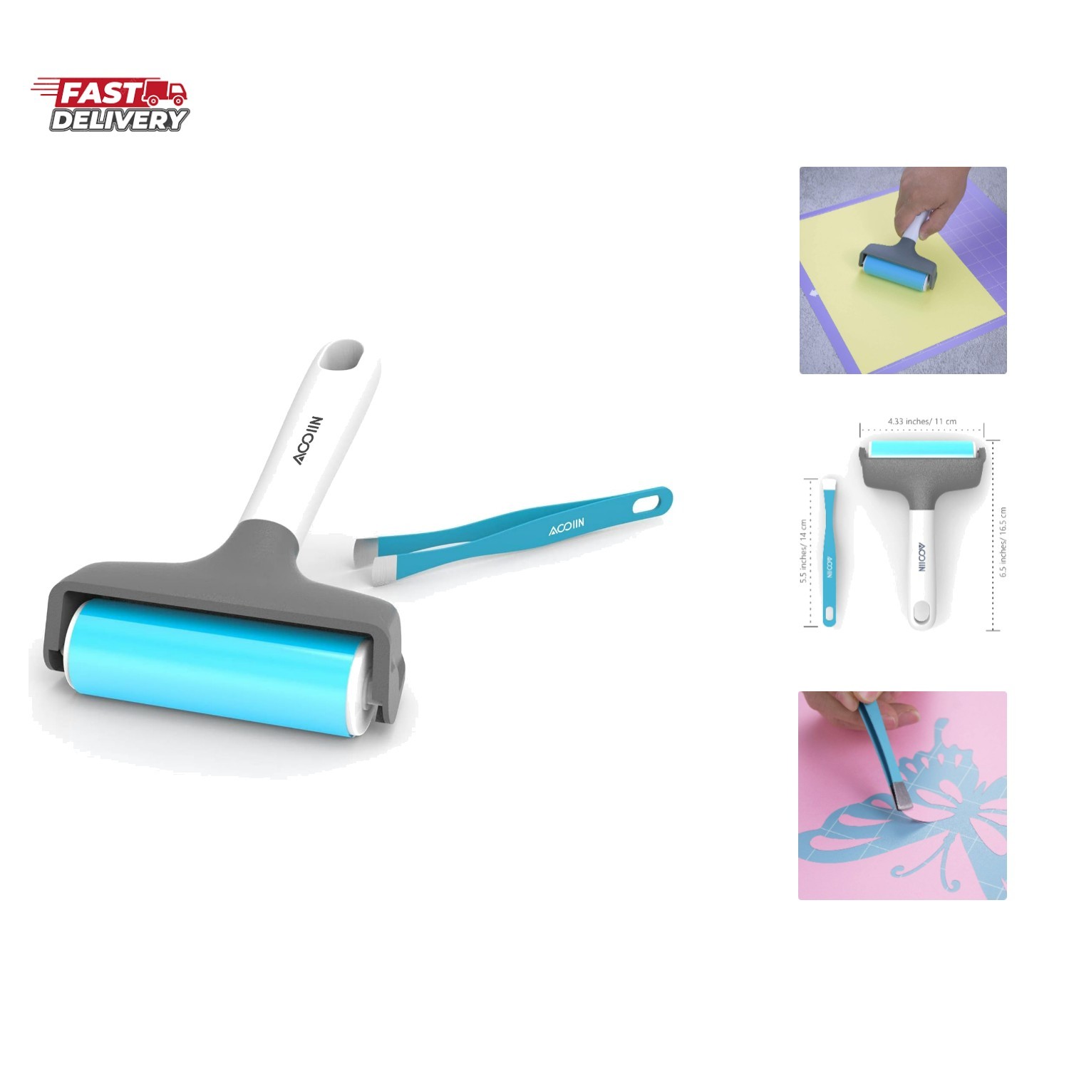Rubber Brayer Roller & Mat Tweezers Remover Tool Set Craft Stamping Brayers f...