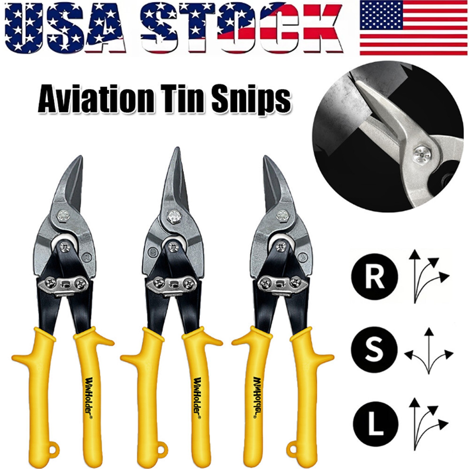 3Pcs Yellow Aviation Tin Snips Silverline Cut Metal Cutter Shears Scissors Set