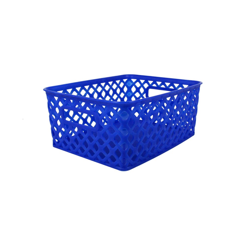 Romanoff Small Woven Basket w/Handles, Blue, Plastic, 10"x7.75"x4.25"H