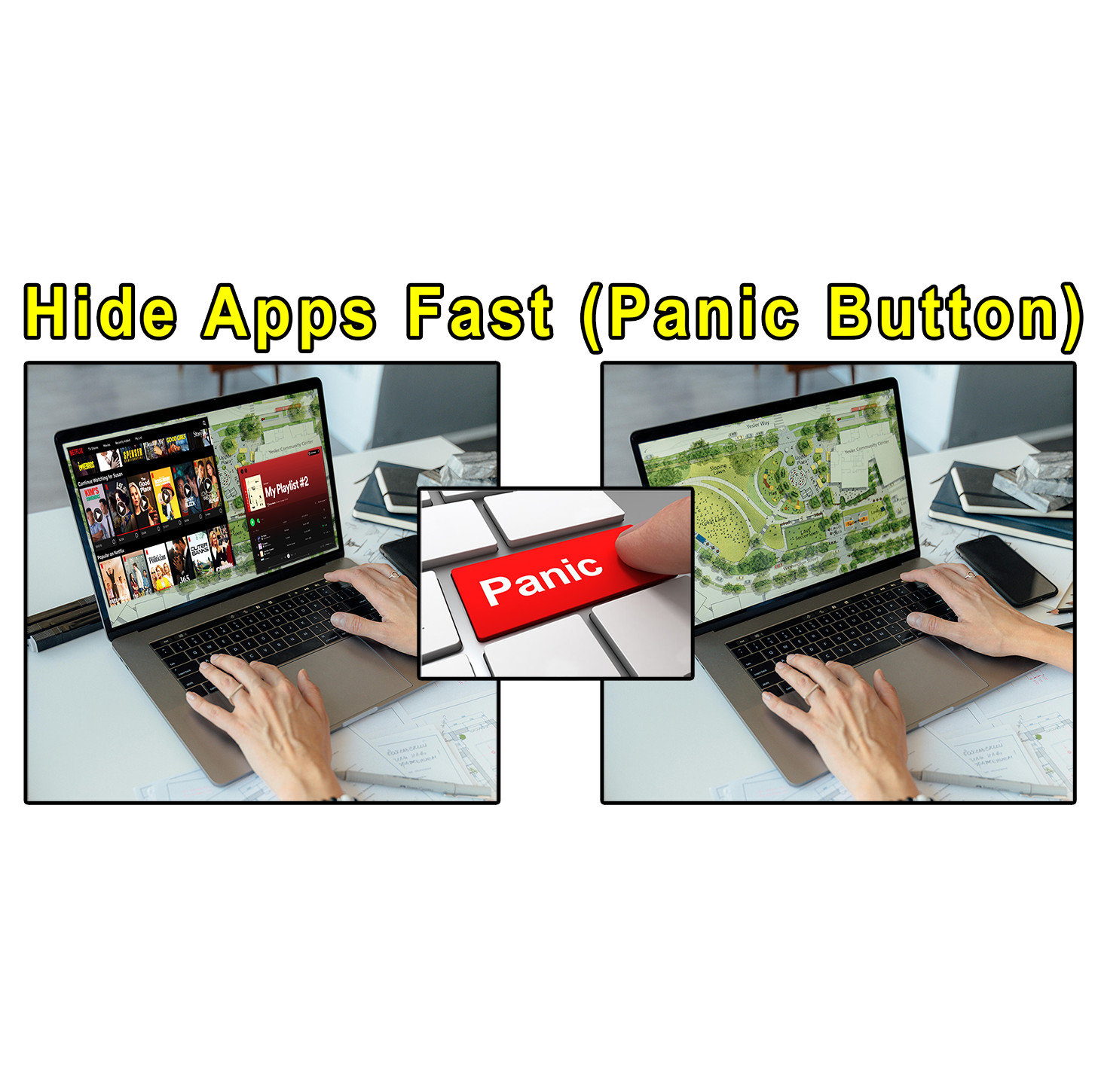 Panic Button (Hide Apps FAST) (Hide & Mute Apps FAST) (USB or DVD)