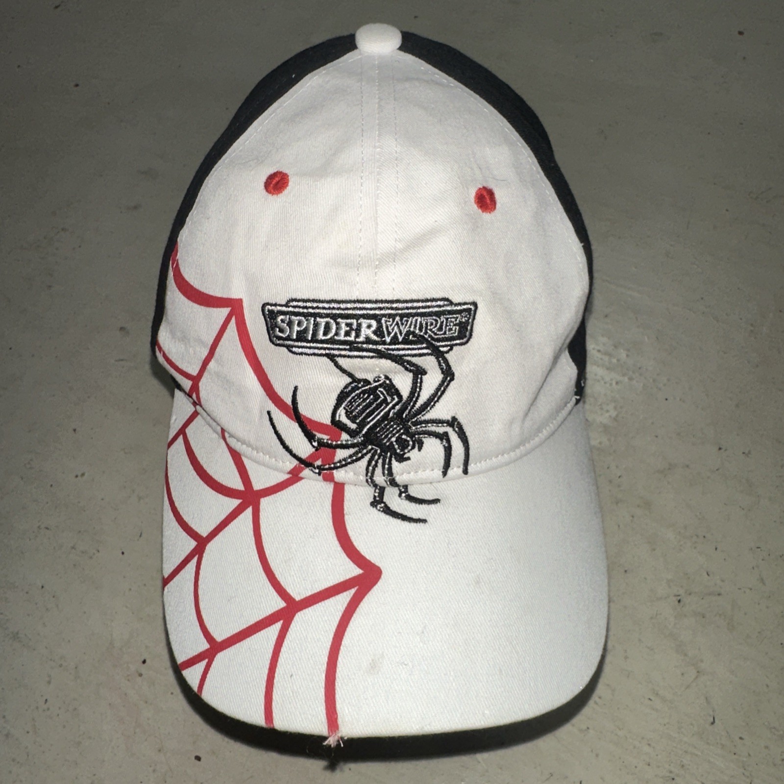 Spiderwire Hat Fishing Line Cap White Black Red Spider Web Design Strapback