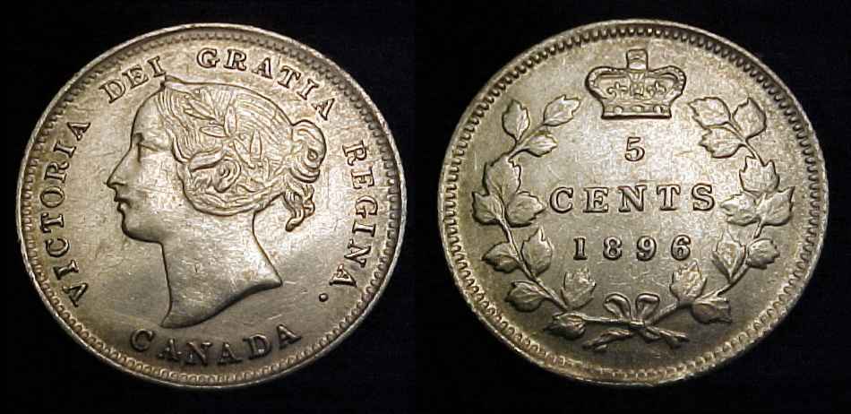 CANADA 1896 Silver Five Cents AU
