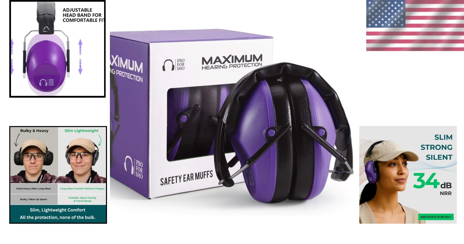 34 dB NRR Hearing Protection Ear Muffs – Compact & Adjustable Design
