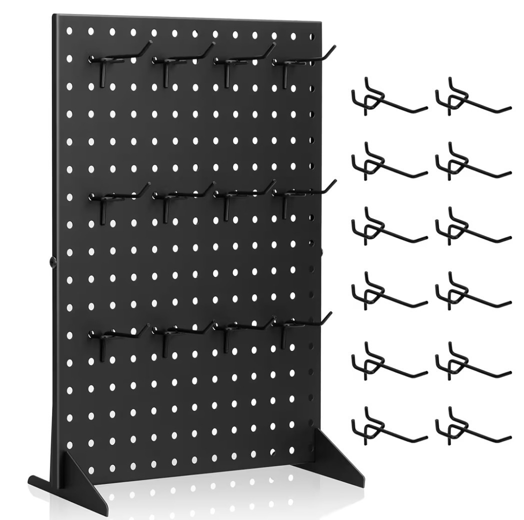 Pegboard Display Stand with 12 Peg Hooks for Craft Show Display Rack, Metal M