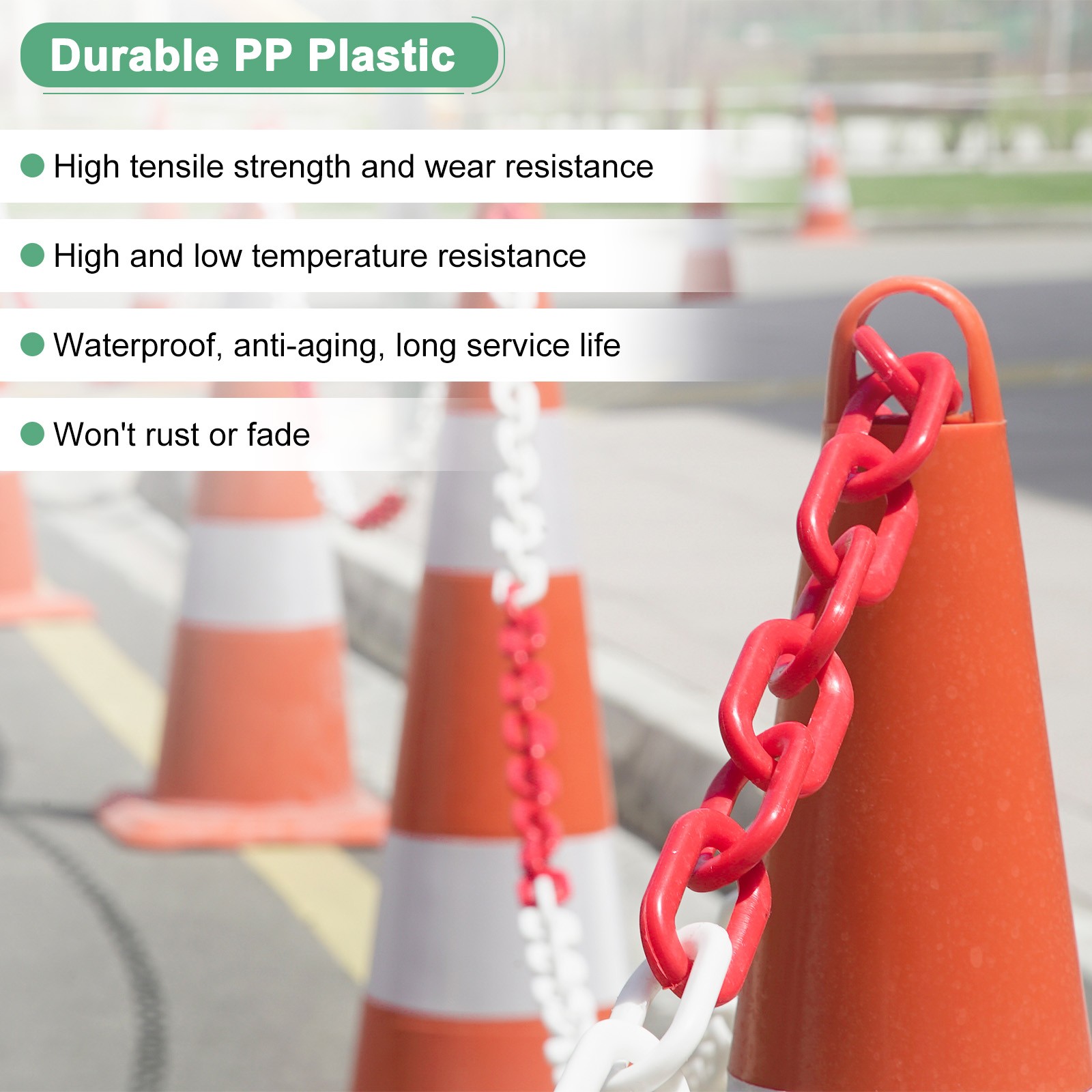 Plastic Barriers Chain, 24Ft Length Gray Plastic Safety Chain Link