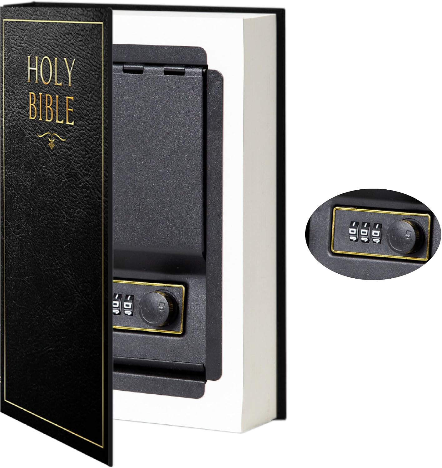 Bible Book Safe (Large, Combination Lock) | Enclosed metal lockbox fixed inside