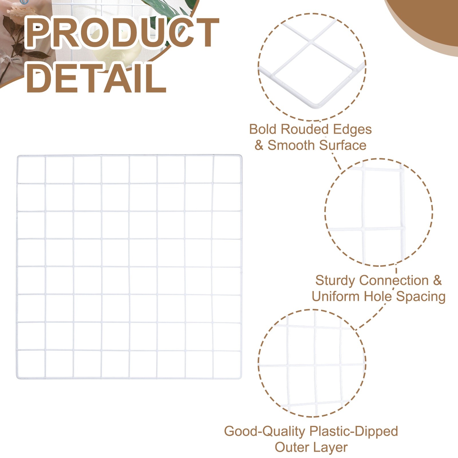 Grid Wall Panels, 15.7" x 15.7" Display Holders Hanging Frame, White