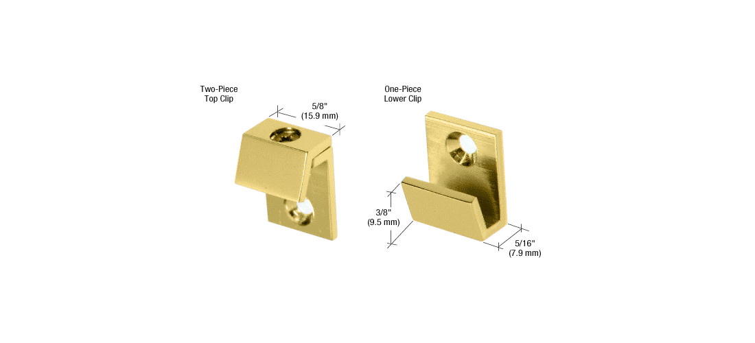 CRL MC00BR Brass 5/8" Wide Beveled Mirror Clip Set