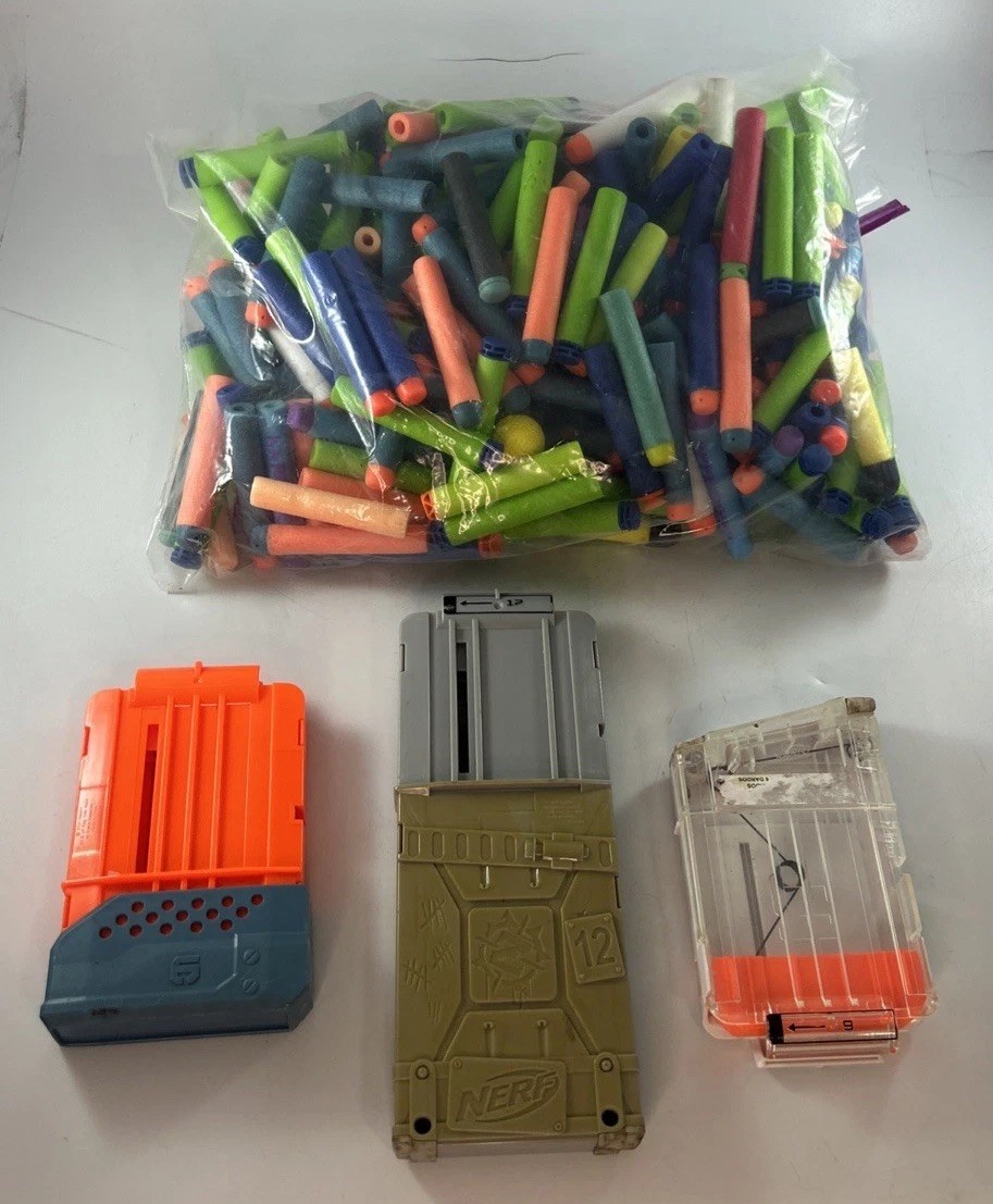 Lot of 250+ Nerf Refill Foam Darts, Foam Balls & 3 Clips