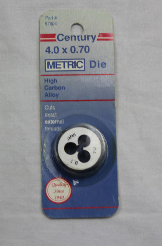 Century Metric Die #97604  4.0 x 0.70 High Carbon Alloy Brand New