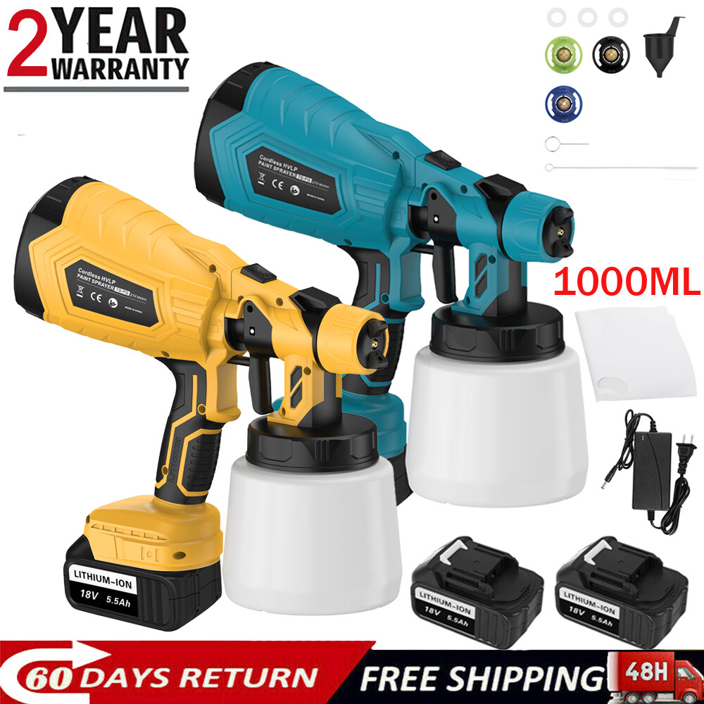 High Pressure Cordless Paint Sprayer Electric Airless HVLP Spray Gun +2 Battery