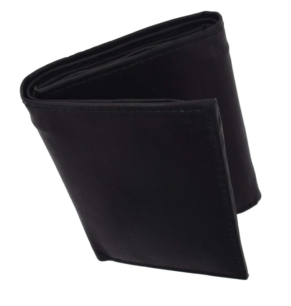 BLACK MEN'S GENUINE LEATHER TRIFOLD WALLET 7 CARD 2 ID WINDOW FLAP TOP HOLDER