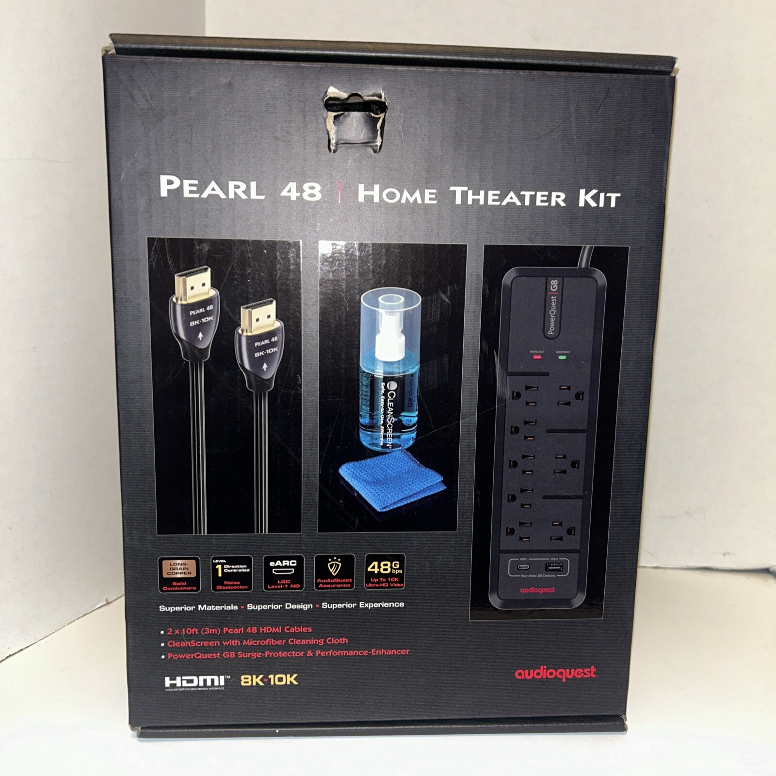 AudioQuest Pearl Home Theater Kit 48Gbps HDMI (2), Power quest G8, Clean Screen
