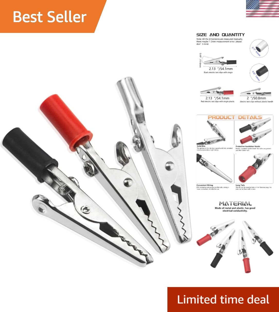 High Quality 22 PCS Red & Black Alligator Clips - Perfect for Electrical Testing