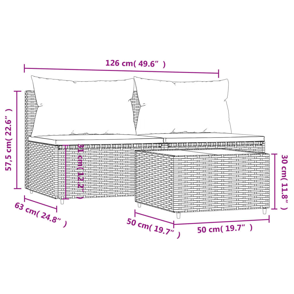 Patio Lounge Set Grey PE rattan Compact Adjustable Feet