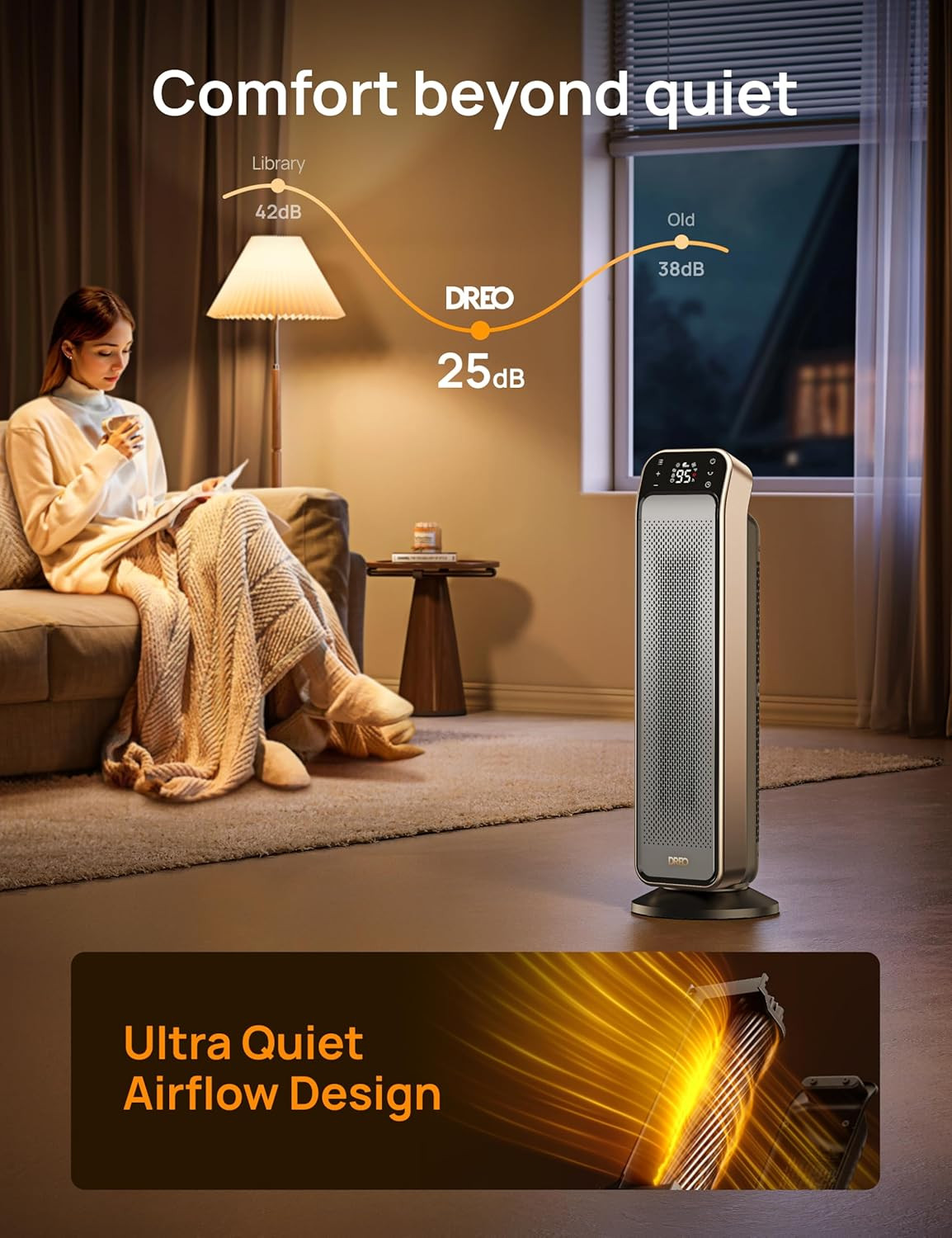 Space Heater Indoor, 25" 11.5ft/s Fast Portable Room Heater with Remote and Ther