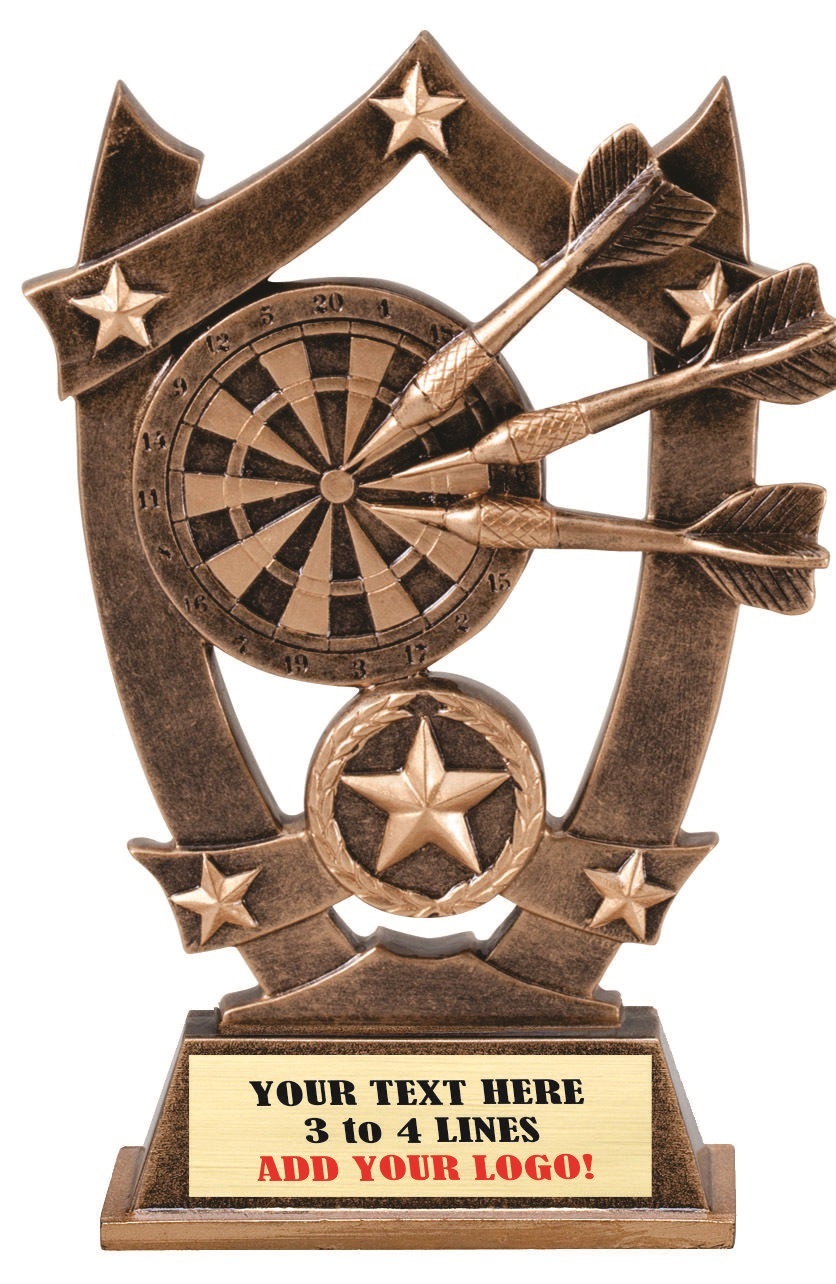 DART TROPHY 3- DIMENSIONAL  RESIN AWARD DARTS FREE LETTERING M~SSR28 @
