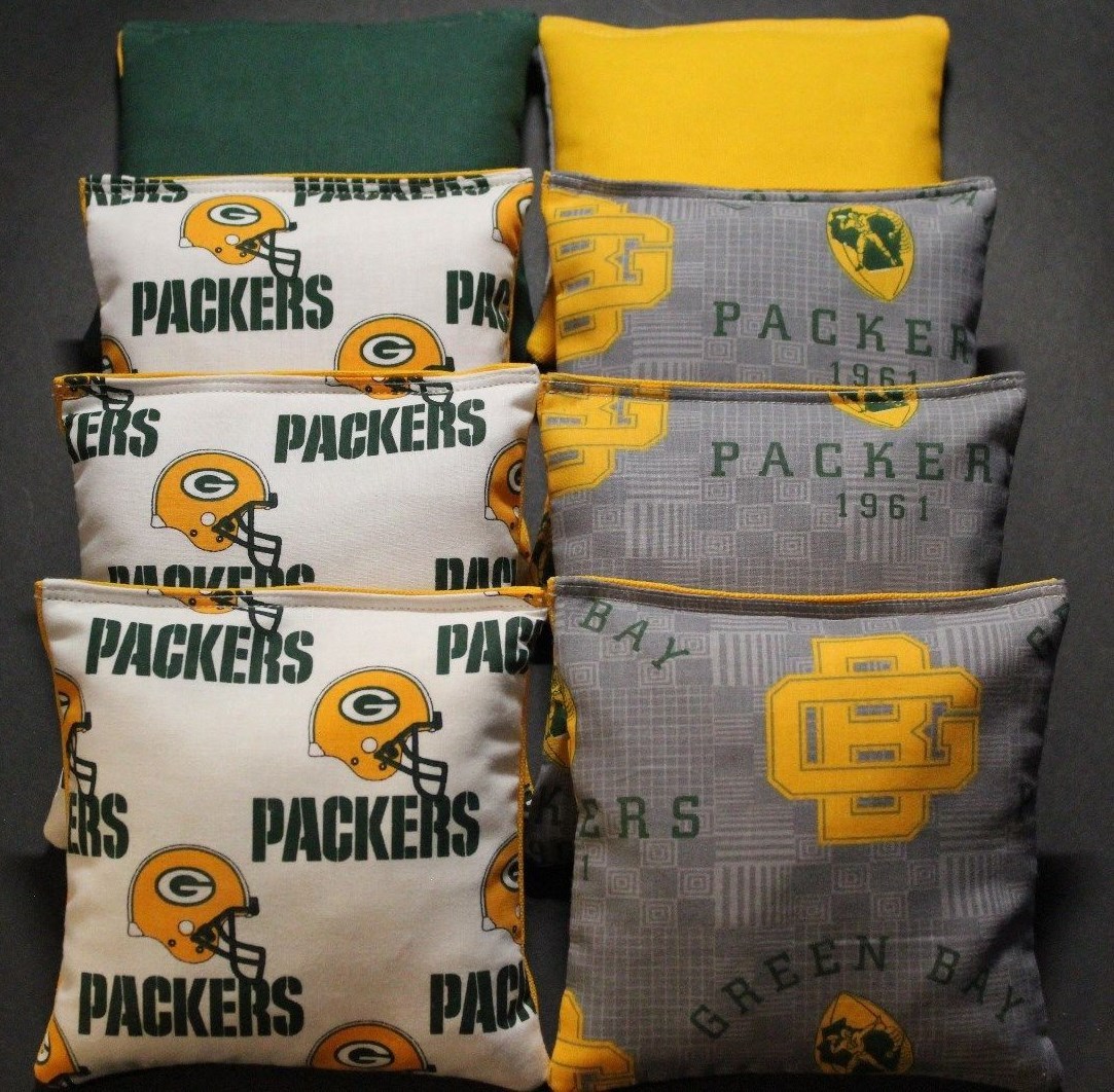 CORNHOLE BEAN BAGS  made w GREEN BAY PACKERS Fabric Logo Bags NEW!!