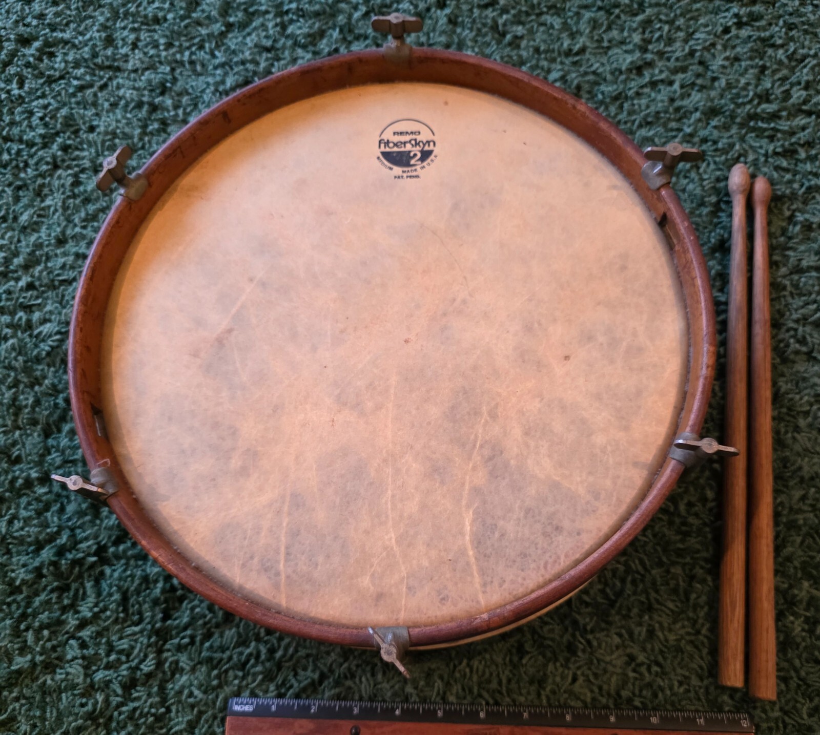 RARE 1900-1923 Wood Snare Drum by Landay Brothers, NY& 2 old drumsticks