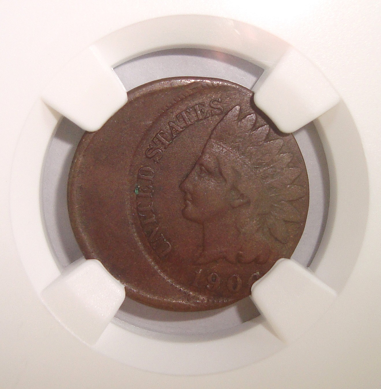 1906 Indian Head Cent Penny Struck 25% Off Center Mint Error NGC F12