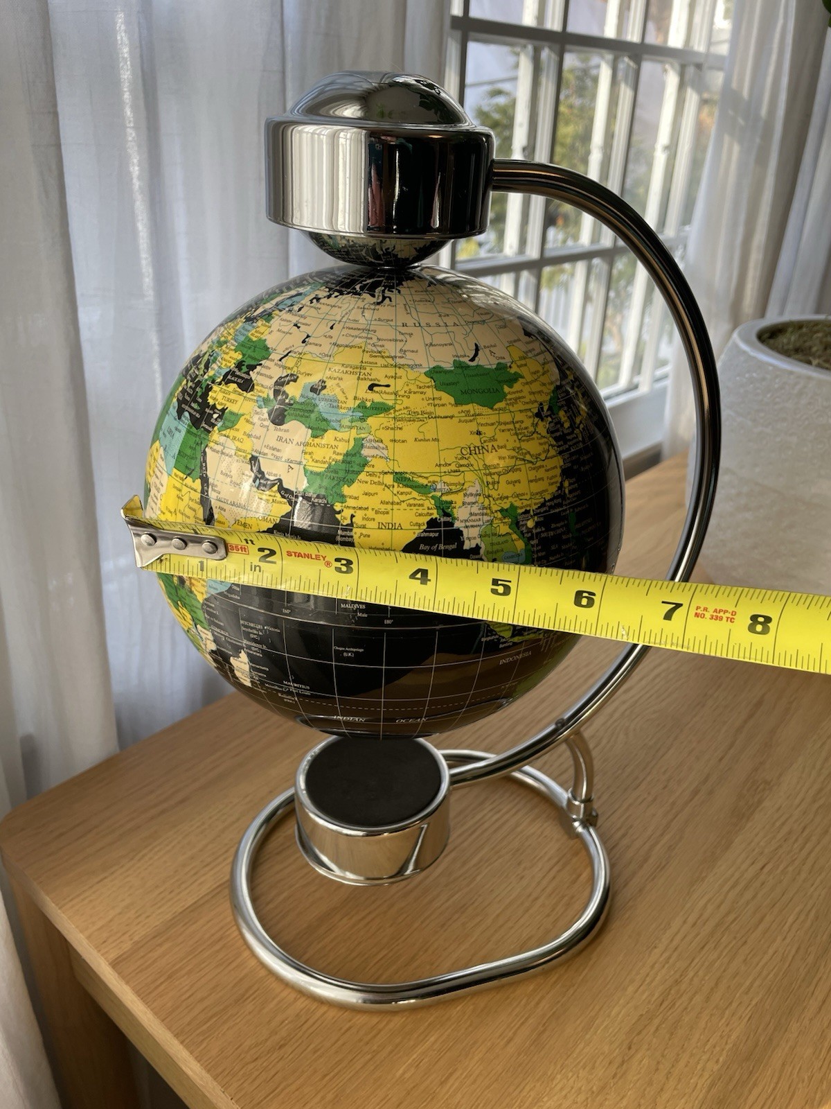 Levitating Floating Magnetic Globe Black Chrome World Spinning MCM