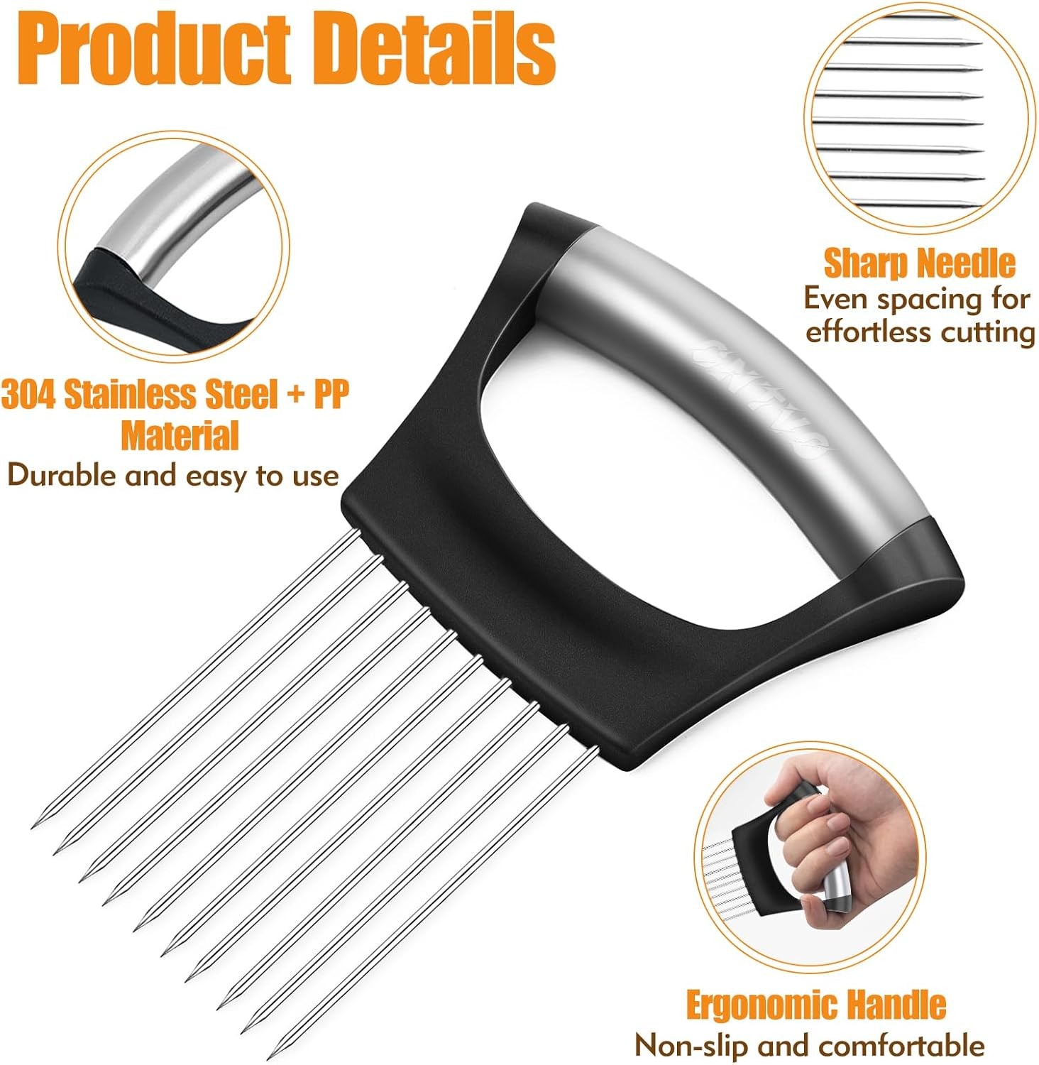 Onion Holder for Slicing, Stainless Steel Onion Slicer, Onions Slicer Holder wit