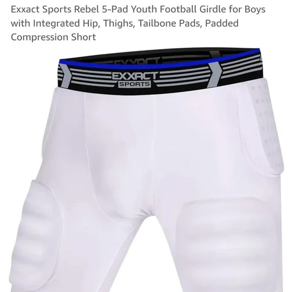 Exxact Sports Rebel 5-Pad Youth Football Girdle, YL - Large, White