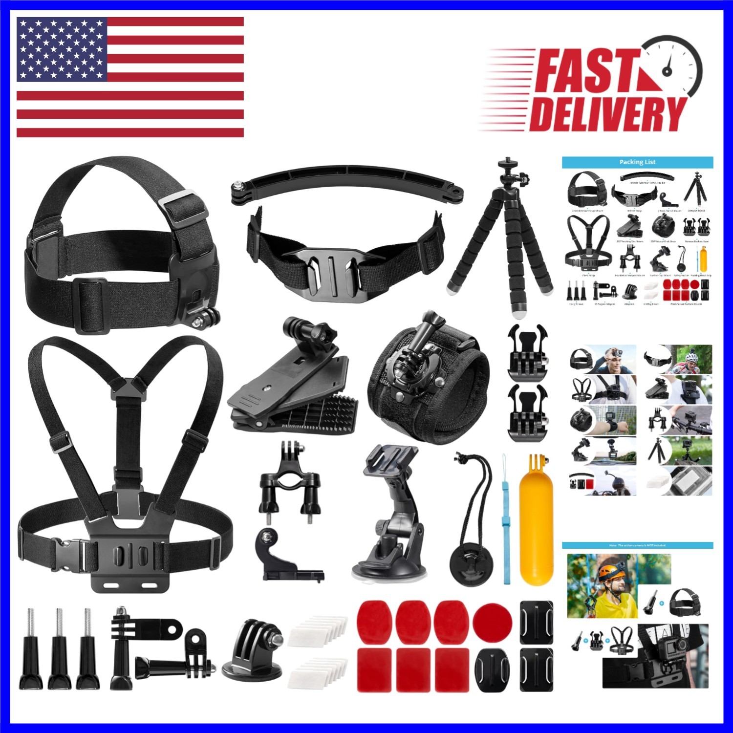 Waterproof 42-Piece Action Camera Accessory Set for Sports Filming & Safety