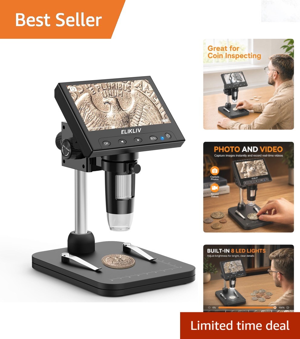 Digital Coin Microscope 4.3'' LCD 1000x Magnifier with LED Lights PC Compatible