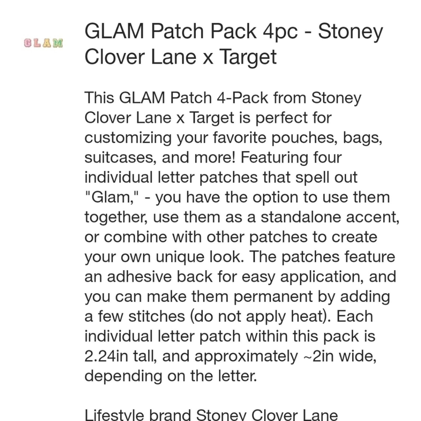 NEW STONEY CLOVER LANE X TARGET COLLAB GLAM PATCHES NWT 4 PACK PC SET