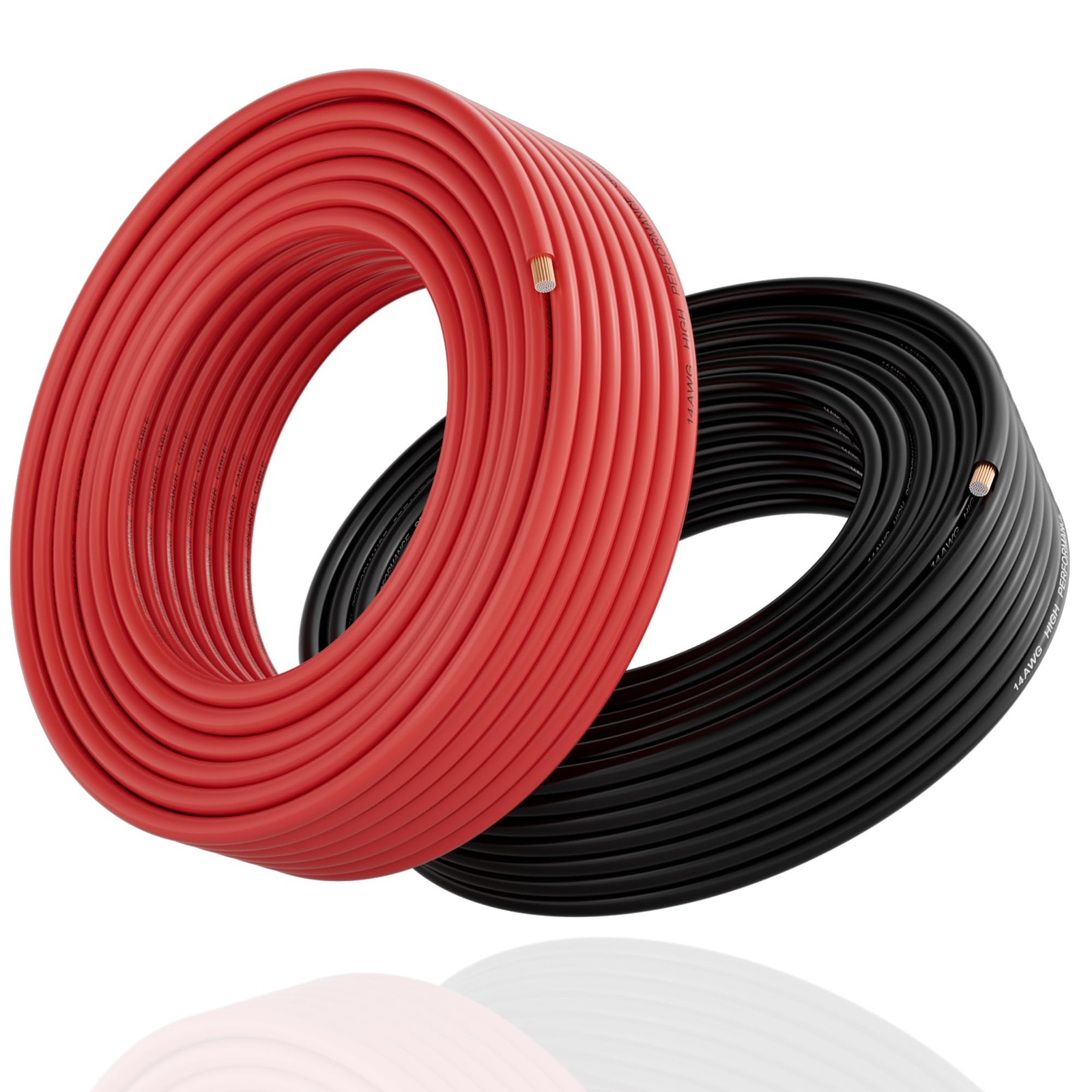 14 Gauge Wire (2-Pack Red/Black Each 25 FT), 14AWG CCA, 25FT-2PK, Black+Red