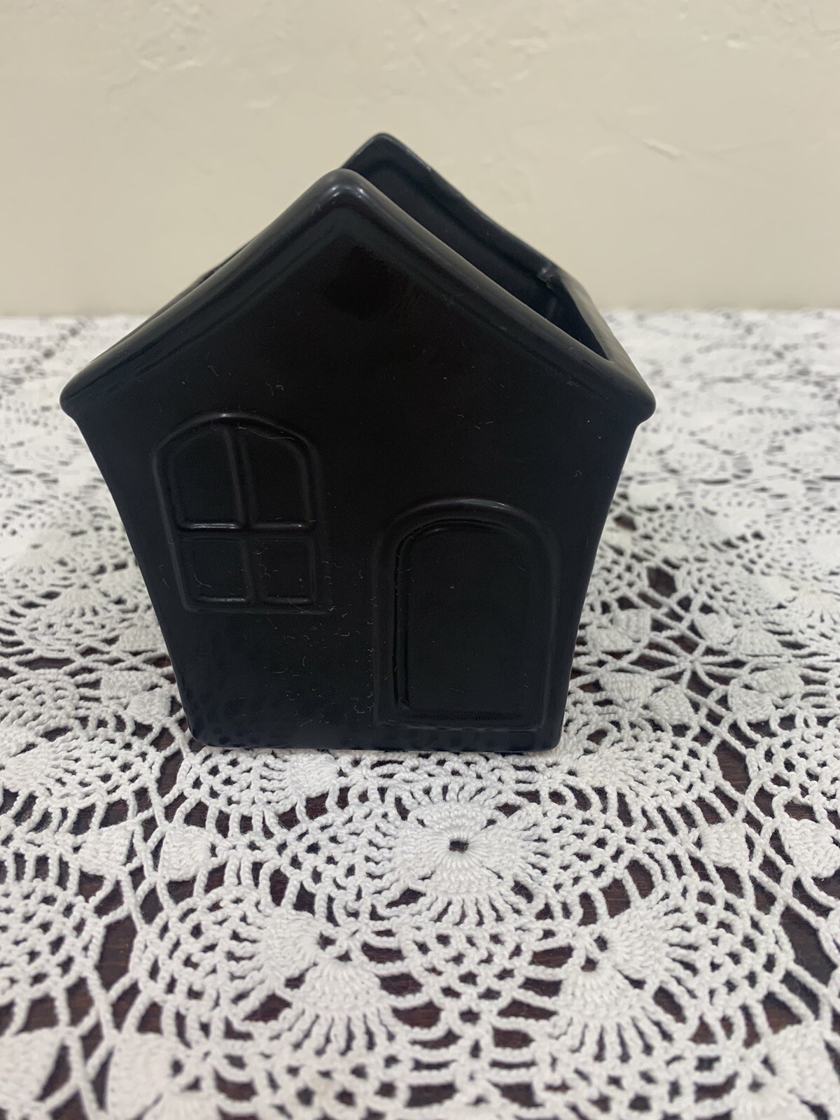 Black House Shaped Ceramic Planter Halloween Farmhouse 3.25"x 3” & 4.5”Tall