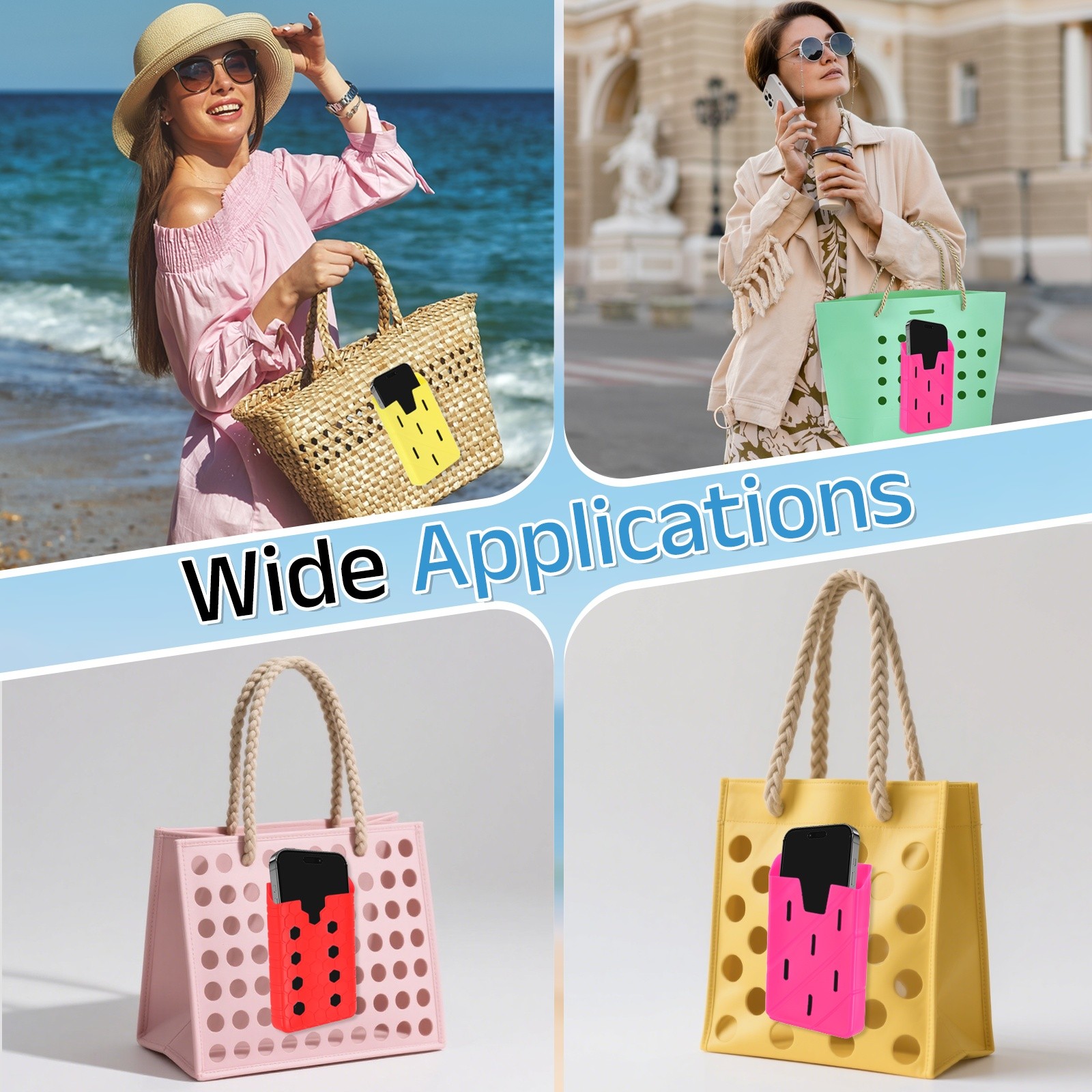 2Pcs Organizer Holder for Beach Bag, Square Hole Insert Holder Charm, Black